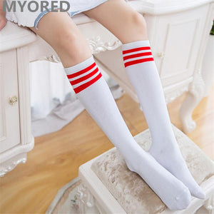 MYORED candy colored stripes cotton sexy womens long socks style party street dancing knee sock