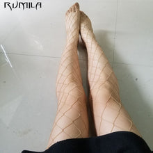 Load image into Gallery viewer, blue red SEXY women high waist fishnet stocking fishnet club tights panty knitting net pantyhose trouser mesh lingerie TT016