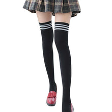 Load image into Gallery viewer, New Women Over The Knee Stockings Hot White Black Stripe Long Cotton Stockings For girl Knee High Thigh Knitted Stockings