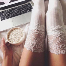 Load image into Gallery viewer, New Fashion 3 Colors Striped Thigh High Stockings Women Lace Sexy Cotton Stocking Autumn spring  Knee Socks Over The Knee
