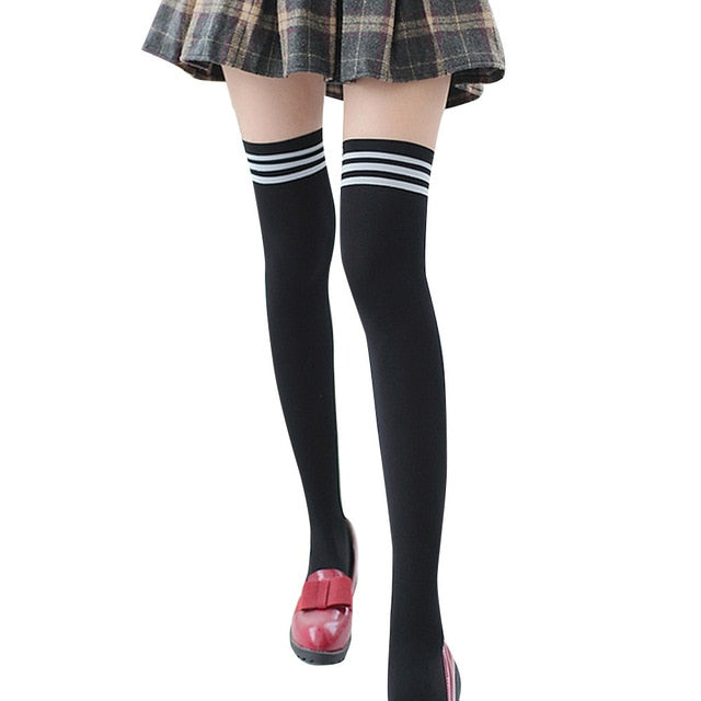 Japanese School Student Black Stripe Long Sock Women's Over Knee Long Leg Warmers Meias Striped Socks 2019 Sexy S Tockings
