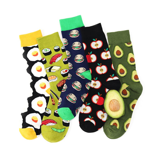 Avocado Sushi Omelette Burger Apple Plant Fruit Food Socks Short Funny Cotton Socks Women Winter Men Unisex Happy Socks Female