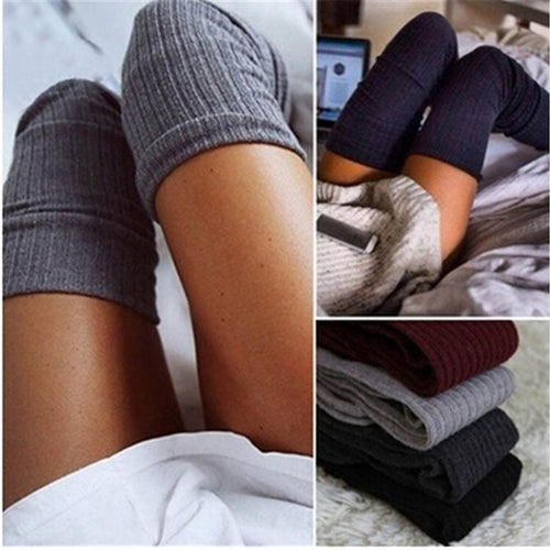 Women Knitted Sexy Stocking Female Warm Thigh High Over The Knee Socks Fashion Ladies Solid Colors Stockings 6 Colors 1 Pair