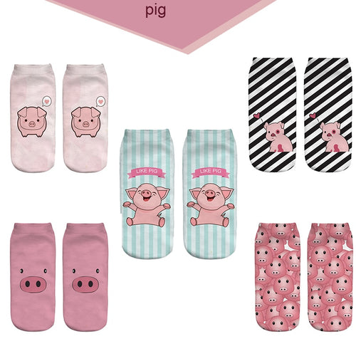 2018 New 3D Printed pink Pigling Animal Pet Mini Pig funny cute cotton short ankle socks for women ladies harajuku korean socks