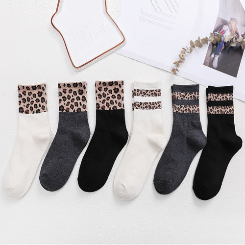 Winter Two Article Leopard Women Socks Splicing Funny Socks Harajuku Fashion Keep Warm Cotton Casual Soft Speckle Leopard Cotton