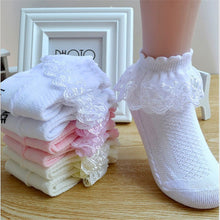 Load image into Gallery viewer, Breathable Cotton Lace Ruffle Princess Mesh Socks Children's Ankle Short Sock White Pink Yellow Baby Girls Kids Toddler