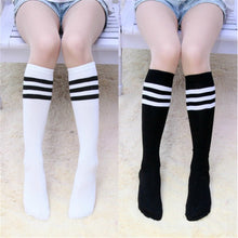 Load image into Gallery viewer, Cotton Ladies Knee High 3 Line Striped Cotton Socks Knee High Women Solid Socks School Party Cheerleader Supplies