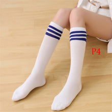 Load image into Gallery viewer, Cotton Ladies Knee High 3 Line Striped Cotton Socks Knee High Women Solid Socks School Party Cheerleader Supplies