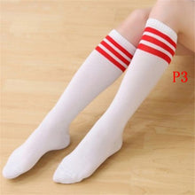 Load image into Gallery viewer, Cotton Ladies Knee High 3 Line Striped Cotton Socks Knee High Women Solid Socks School Party Cheerleader Supplies
