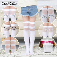 Load image into Gallery viewer, White school girls socks cotton knee high long socks cartoon star/heart/stripe design princess socks kniekousen meisje