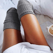 Load image into Gallery viewer, 1pair thigh high socks Knitted Knee warm socks Long Cotton for Ladies sexy warm stocks Over black gray female medias de mujer