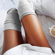 Load image into Gallery viewer, 1pair thigh high socks Knitted Knee warm socks Long Cotton for Ladies sexy warm stocks Over black gray female medias de mujer