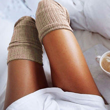Load image into Gallery viewer, 1pair thigh high socks Knitted Knee warm socks Long Cotton for Ladies sexy warm stocks Over black gray female medias de mujer