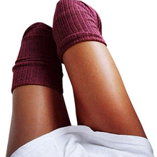 Load image into Gallery viewer, 1pair thigh high socks Knitted Knee warm socks Long Cotton for Ladies sexy warm stocks Over black gray female medias de mujer