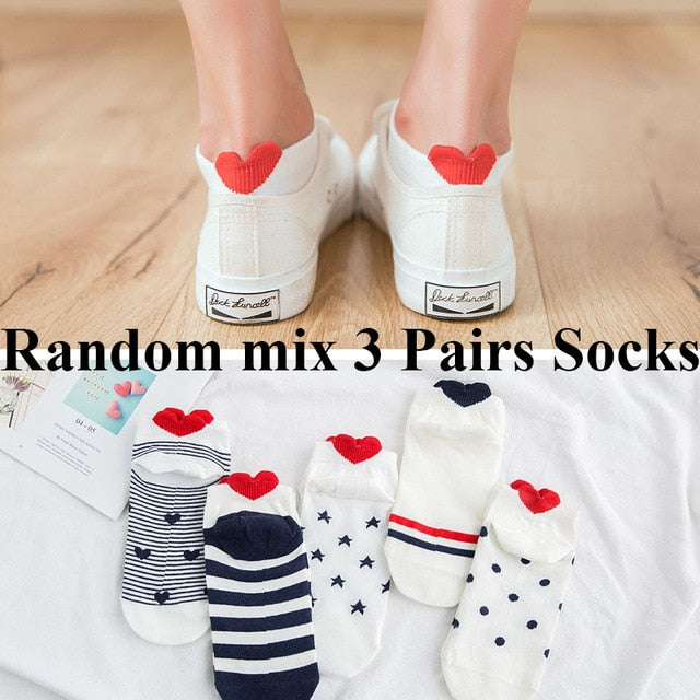 3pairs Women Socks Red Heart Cute College Wind Simple Basic Funny Female Socks Warm Cotton Spring Summer Harajuku Sox Girl Socks