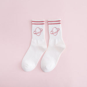 Autumn Winter Funny Socks Women Cotton Cartoon Cute Socks Long Letter Harajuku Socks Ladies Thick White Warm Glitter letter