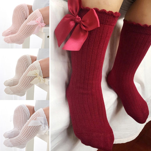 Newborn baby girls socks Summer Spring Mesh socks kids bow knee high long tube sock sokken princess infant baby socks calcetines