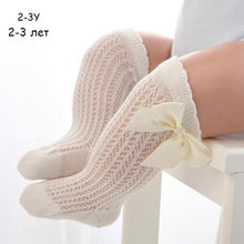 Load image into Gallery viewer, Newborn baby girls socks Summer Spring Mesh socks kids bow knee high long tube sock sokken princess infant baby socks calcetines