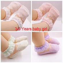 Load image into Gallery viewer, 3 Pairs/Lot Lace Flower Newborn Baby Socks Cotton Anti-Slip Kids Floor Socks Bow Baby Girl Socks Spring Summer Girls Gift sokken