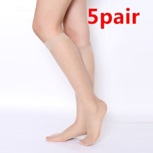 Load image into Gallery viewer, Arherigele 10pcs 5pair Fashion Women's Nylon Socks Ultrathin Sexy Stockings Solid Transparent Over Knee Socks Crystal Silk Sock